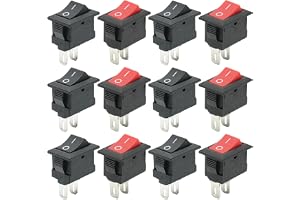 12 st Mini Switch KCD11, svart rektangulär infälld strömbrytare, 10 x 15 mm, strömbrytare, röd 2 stift på/av, 6 till 250 V/10