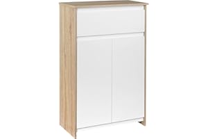 kleankin Armario Auxiliar de Baño con 1 Cajón y 2 Puertas Mueble Auxiliar de Baño para Salón Aseo Dormitorio Estilo Moderno Antivuelco 60x30x90 cm Blanco y Natural
