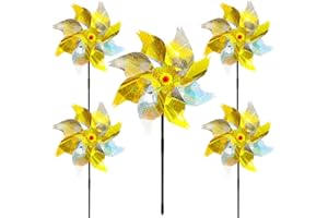 SORZLLUO Bird Deterrent Reflective Windmill, Wind Spinner Bird Repellent Balcony Fruit Garden,Windmühlen für draußen und Garten,vogelschreck taubenabwehr vogelabwehr windrad (5pcs- Golden Silber)