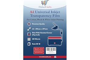 HABERCRAFTS Universal Inkjet Transparency Film A4 Clear OHP Sheets Ink Jet Printer Acetate Film Overhead Projector Film Tracing Graphic Design Transparency Paper Printable Sheets Fast Dry 120 Micron (10 Sheets)
