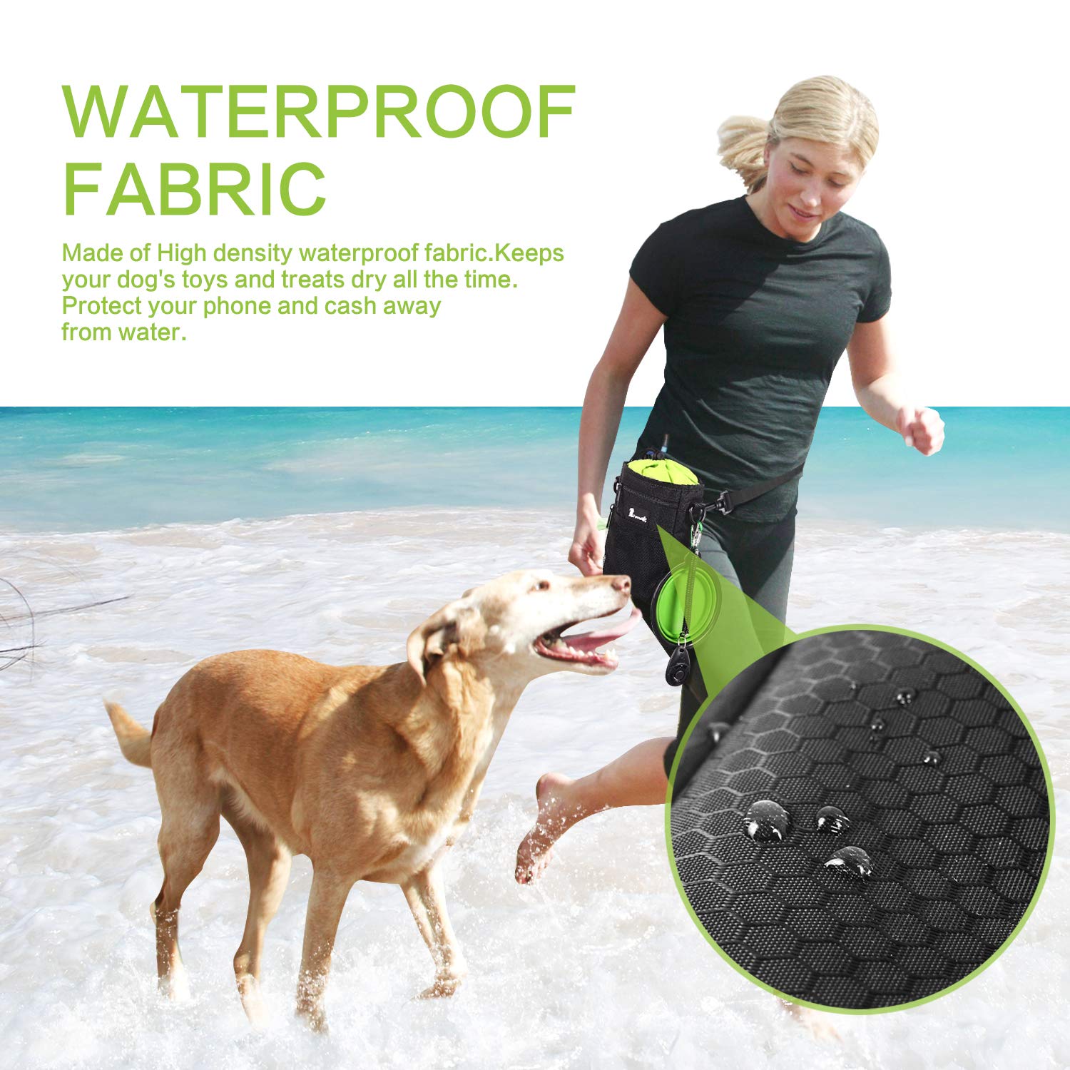 Pecute Borsa Addestramento Cani in Tessuto Impermeabile, Cintura Regolabile e Tasche per Smartphone e Ciotola Silicone… - immagine 4