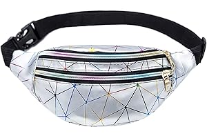 MEFOUND Geometric Bum Bag Waist Bag Holographic Fanny Pack Reflective Color Shiny Belt Bag Unusual for Ladies Travel Party Sports Running Hiking