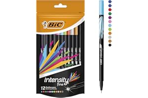 BIC Ecriture Intensity Stylos Feutres Pointe Fine (0,8 mm) - Couleurs Assorties, Pochette Refermable de 12