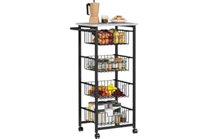 HOMCOM Carrito de Cocina Carrito Verdulero para Cocina con 4 Cestas Deslizables y Marco de Acero Carrito Auxiliar con Ruedas para Comedor 49,5x31x91 cm Gris Claro