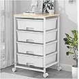 SYKIARIOL 4 Drawers Storage Trolley, Multipurpose Storage Drawer Unit with Lockable Wheels, Utility Rolling Storage Cart for Home Office Classroom, Bright White
