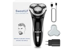 SweetLF [2024 NUEVO] Afeitadora Eléctrica Hombre Uso en Húmedo y Seco, Maquina de Afeitar Recargable con Tecnología Impermeable IPX7, con Recortador de Barba, Cabezales Giratorios 4D y Pantalla LED