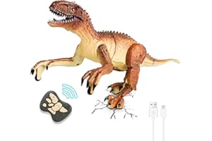 Kiztoys&1 Jouet Dinosaure Télécommandé pour Enfants Velociraptor Réaliste avec Marche, Fraction, Yeux Lumineux et Secoue la Tête pour Les Tout-Petits Garçons et Filles