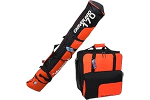 Brubaker combi set ski bag and ski boot bag for 1 pair of skis up to 170 cm, poles, shoes, helmet black orange