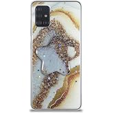 KZY İletişim Samsung Galaxy A51 ile Uyumlu Kapak Mermer Desenli Pop Socketli Silikon Kılıf - Gold