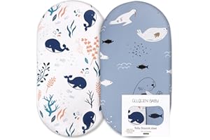 GLLQUEN BABY 2 Pack Moses Basket Fitted Sheets, Newborn Pram Sheets Fitted, 100% Microfiber Oeko-tex100 Cozy and Breathable Crib Baby Bassinet Sheets for Boy and Girl, Easy Care Soft Fitted Sheet