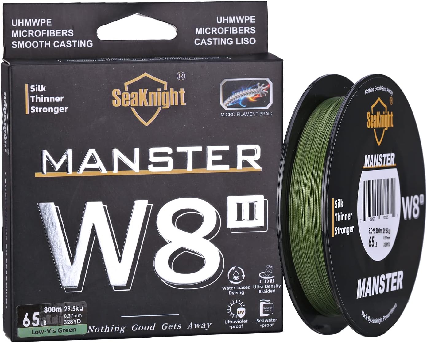SeaKnight W8 II Sedal de Pesca Trenzado de Agua Salada de 8 Capas, 150 m/300 m/500 m, Polietileno Trenzado, 8 Hilos, para Carpa, Trucha, 15-100 kg