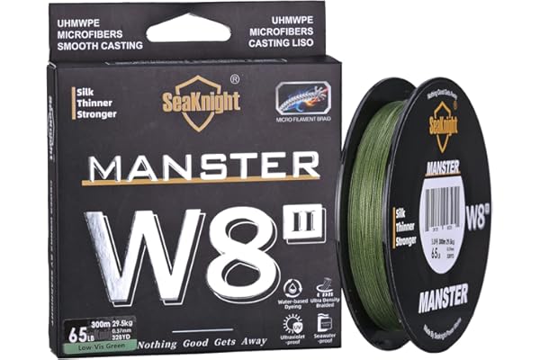 SeaKnight W8 II Sedal de Pesca Trenzado de Agua Salada de 8 Capas, 150 m/300 m/500 m, Polietileno Trenzado, 8 Hilos, para Carpa, Trucha, 15-100 kg