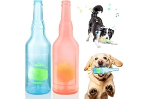 Glirop Dog Chew Toys, Squeaky Dog Toys with Tennis Ball Indestructible Bottle Puppy Toys for Small Medium Large Dog Outdoor Playing Training Chewing Dental Care Teeth Nteractive (Blue & Pink, Small)