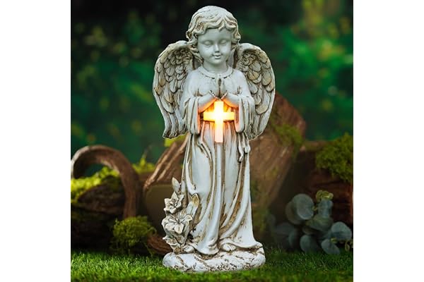 LumièRes Solaires Anges,Statues Solaires de Jardin,Décoration de Jardin,Sculpture Jardin,LumièRe Solaire D'ange Priant,Décoration D'extérieur,Sculpture D'ange Décorative pour Pelouse,Cour,Terrasse