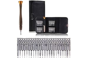 VAKKI Zestaw śrubokrętów precyzyjnych, mini śrubokręt, zestaw narzędzi 25 w 1, ze skórzanym etui do telefonu komórkowego, laptopa PC, zegarka, komputerów, warsztatów elektronicznych, naprawy okularów