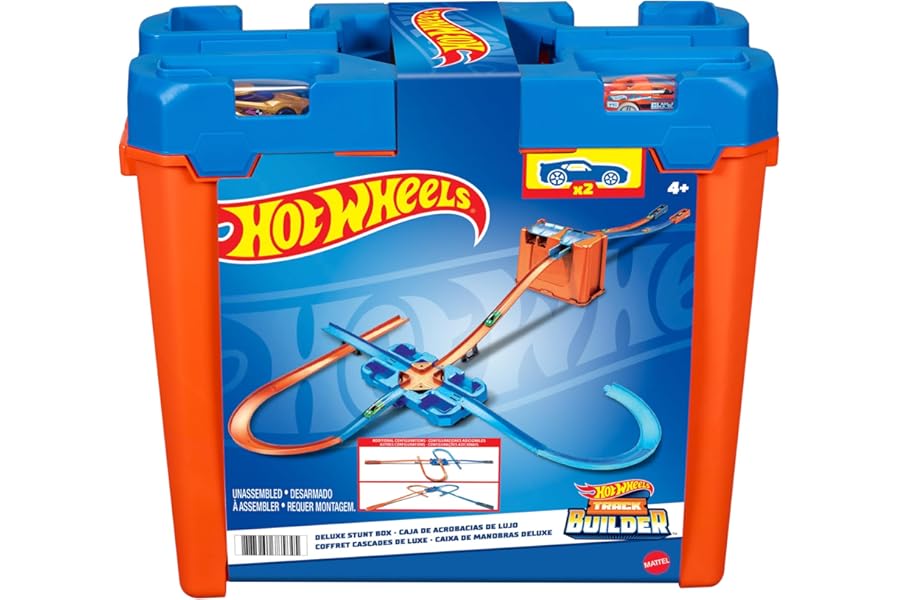 Hot Wheels Track Builder Deluxe Stunt Box, Over 5 metres Track Builder System, Head-to-Head Stunt Tracks with Dual Launchers, Includes 2 Toy Cars, Toys for Ages 6 Years and Up, One Pack, ‎GGP93