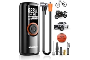 ADUARJO Compressore Aria Portatile Auto, Elettrico Pompa Elettrica per Bicicletta, 150 PSI Batterie di Grande Capacità Pneumatici per Auto Ricaricabili 5 Modalità di Gonfiaggio, Moto, Biciclette e Palloni