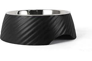 AllPetSolutions Non Slip Dog & Cat Bowl - Non Spill Food & Water Bowl for Pets with Removable Stainless Steel Bowl - Easy to Clean, Dishwasher Safe, Melamine Material with Twill Design - Large, Black