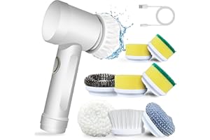 DONGTATA Cepillo de limpieza eléctrico, fregador giratorio eléctrico con 5 cabezales de cepillo, kit de limpieza automático para bañera de baño, cocina, azulejo, ventana, bañera, plato, fregadero