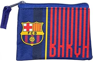 MS MÓVIL SHOP Monedero Rectangular Barcelona FC Oficial | Diseño Básico con Escudo del Club | 12,5x10 cm | 100% Poliéster | Cierre Cremallera | Azulgrana