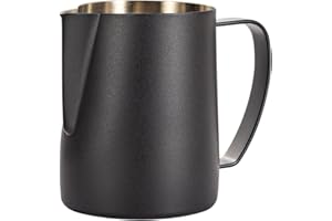 Dianoo Jarra de espuma de leche, jarra de vapor de acero inoxidable de 600 ml, jarra de vapor para café, capuchino, barista, jarra de leche, arte latte, color negro
