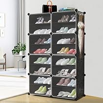 YARDIN Armadio Fai Da Te In Plastica Con Scaffalatura - 8 Scomparti E 2 Scarpiere, 157x70x35 Cm, Nero