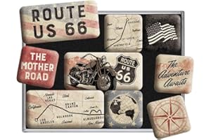 Nostalgic-Art Retro magnesy na lodówkę, 9 sztuk, Route 66 – Bike Map – Pomysł na prezent dla miłośników Ameryki, zestaw magnesów, Styl vintage