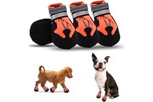 JODSEN Stivali per cani,4 Pezzi scarpe per cani impermeabili con cinturini riflettenti Suola antiscivolo Protezioni per zampe da esterno Scarpe per cani di taglia piccola e media Autunno Inverno (Orange,S)