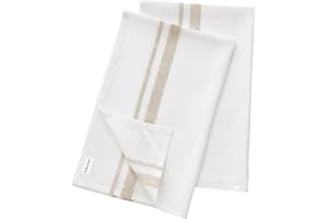 Solino Home Linen Kitchen Towels – 17 x 26 Inch, 100% Pure Linen Kitchen / Tea Towels Set of 2 – French Stripe, Handcrafted with European Flax – Natural and White