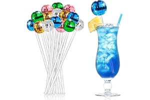 BEBESTER 15 Pcs Disco Balls Drink Stirrers Colorful Mirror Ball Plastic Swizzle Sticks Coffee Beverage Stirrers for Party Favors Supplies Bar
