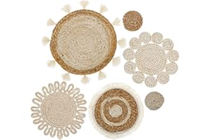 Kopinma Juego de decoración de cesta de mimbre hecho a mano, 6 unidades, cestas planas para decorar la pared