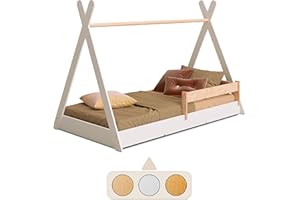 smartwood Lettino bambino a terra TIPI F 60x120 con rete a doghe e sponda - Letto Montessori bambini a Casetta per ragazzi e ragazze - Letto Singolo in compensato di pino - 120x60 - Bianco