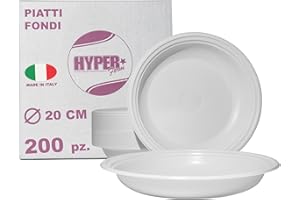 Hyper Form - 200 Piatti Fondi di Plastica Riutilizzabile Rigida, Lavabili 20 Cicli in Lavastoviglie
