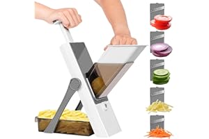 VIHOOM Mandolina Affettatrice di Verdure Professionale, Affettatrice per Mandolina Sicura per Cucina, Spessore Regolabile Patate, Tritatutto Verticale per Cipolle Grigio