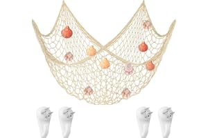 Aolso Red de Pesca,Redes de Pesca Decorativas, 200 x 100cm Estilo de Mediterránea,Decoración Marítima,Colgante de Pared para el Hogar, Fiesta Decoración Fotográfica Pared Decoración-Concha beige