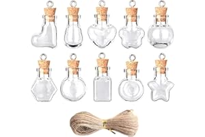 Tianher 10 pezzi mini Bottiglie di Vetro con Tappo,Mini Bottiglie dei Desideri,con Coperchi di Sughero e Corda,Piccole Bottiglie per Decorazioni Albero di Natale Decorazione fai da te