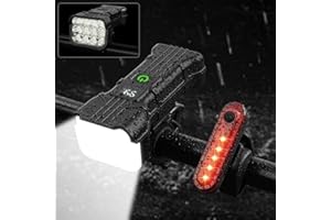 URAQT 12LED Światła rowerowe przednie i tylne, z akumulatorem, wodoodporne, IP65, 1800 mAh, 9500 l, światło rowerowe, 6+5 trybów, światło przednie z brzęczykiem, do jazdy na rowerze górskim i szosowym