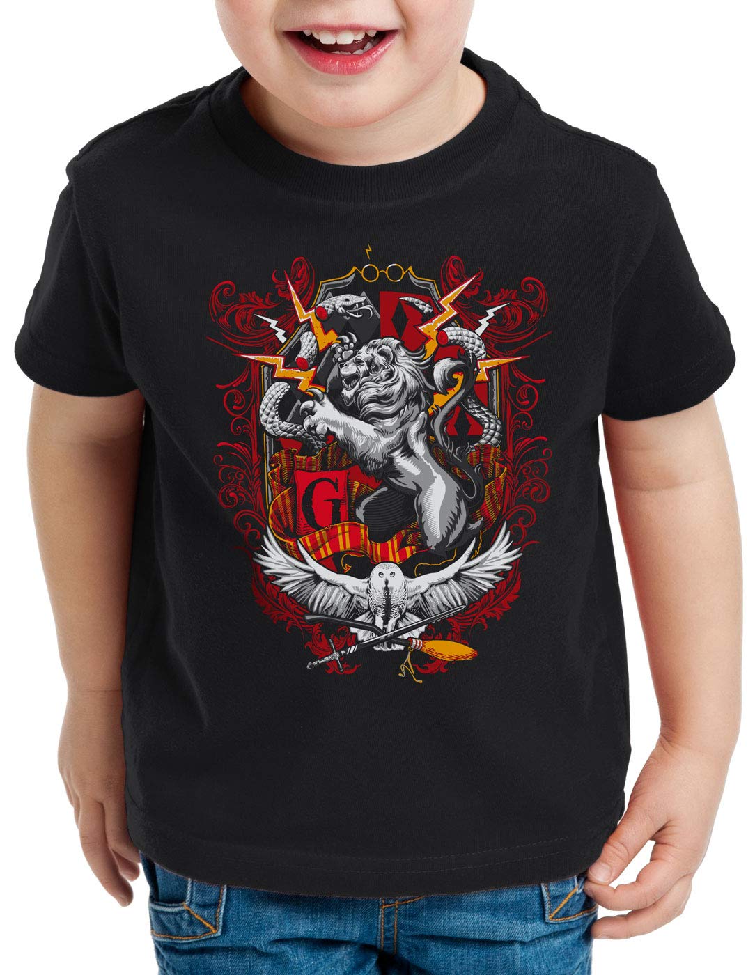 style3-Wappen-Zauberschule-T-Shirt-fr-Kinder-zauberei-Rabe-Adler-Schlange