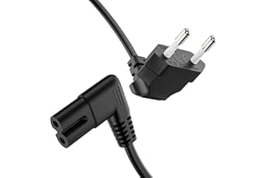 ETEC kabel zasilający 2-biegunowy, 3,0 m, wtyczka euro typu C na gniazdo IEC C7, wtyczka Euro 8, kąt 90°, zasilacz sieciowy do PS3, PS4, PS5, urządzeń gospodarstwa domowego, TV itp