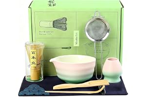 Matcha-set – 8 stycken Matcha-kvast teset, matcha-skål med pip, bambu matcha-whisk, spade, sil, matcha kvasthållare, matcha s