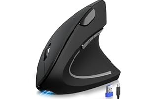 TECKNET Mouse Verticale Wireless Ricaricabile, 4800 DPI Mouse Ergonomico Silenzioso Senza Fili, 6 Pulsanti, 2.4GHz con Ricevitore USB per PC, Computer, Laptop, Mac, Nero