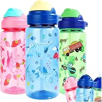 Kinder Trinkflasche Mit Strohhalm | BPA-frei, Auslaufsicher, Mit Tragegurt, 5 Farben, Tritan