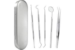Yesaler Kit Détartreu Dentaires pour Chien Outil Oral en Acier Inoxydable 5 Pièces Outil de Nettoyage des Dents pour Animaux avec Étui