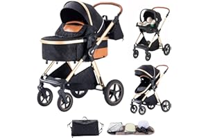 Shineey 3 in 1 Baby Stroller Travel Systems Pushchair Aluminium Frame High Landscape Combined Strollers Lightweight Folding Stroller for Features an Adjustable Push Handle Height Compact Pram