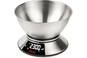 Girmi PS86 Bilancia da Cucina, Grande ciotola 2 L, Corpo e Ciotola INOX, Grande Display 58 x 30 mm, Misurazione 1gr/5Kg, Funzione Tara