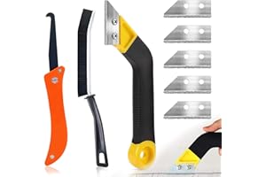 ACEHOME 8 Pcs Pro Grout Scraping Rake Tool, Grout Clean Remover Tile Grout Hand Saw Angled with 5 Pcs Extra Replacement Accessories Bruch for Tile Cleaning