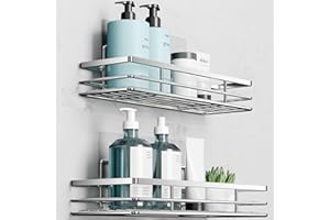 Saffruff Shower Caddy 2Pack No-Drilling Organiser Bathroom Caddy with Adhesive Silver 11.8 x 4.3”