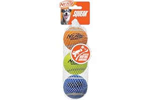 Nerf Dog Tennis Balls with Built-In Squeaker, 2.5-Inch Durable Fetch Toys for Dogs, Blue/Yellow/Orange (3-Pack)