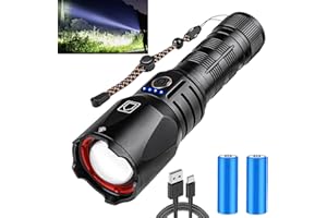 ‎PANYIXUAN PANYIXUAN Led Taschenlampe Extrem Hell, 120000 Lumen USB-C Aufladbar Taktische Taschenlampen 26650 Akku XHP360, Starke Wasserdicht Flashlight 5 Lichtmodi für Outdoor NotfäLle Camping Torch