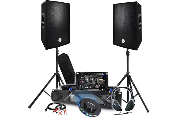 Pack Sono DJ 3200W Total Complet Ampli Enceintes, Table de Mixage, Pieds, Casque Câbles Micro, LED, Soirée Bar Salle des fêtes